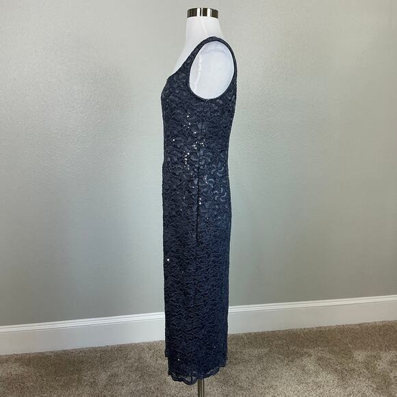 Alex Evenings Sequined Lace Sleeveless Midi Sheath Cocktail Dress Gray Size 8 - Picture 6 of 12